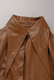 Burgundy Casual Solid Patchwork Zipper Turndown Collar Outerwear