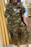 Camouflage Casual Camouflage Print Letter Hooded Collar Long Sleeve Two Pieces
