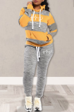 Grey Street Striped Draw String Hooded Collar Long Sleeve Two Pieces