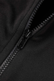 Black Sportswear Solid Patchwork Zipper Collar Long Sleeve Two Pieces