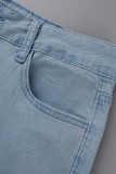Baby Blue Casual Patchwork Butterfly Ripped High Waist Regular Denim Jeans