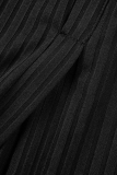 Black Street Solid Patchwork V Neck Pencil Skirt Dresses