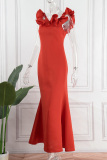 Wine Red Fashion Sexy Solid Patchwork Bateau Neck Evening Dress (Please Make The Object As The Standard)