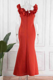 Wine Red Fashion Sexy Solid Patchwork Bateau Neck Evening Dress (Please Make The Object As The Standard)