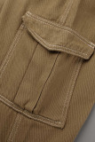 Brown Casual Street Solid Patchwork Pocket High Waist Straight Solid Color Bottoms