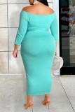 Cyanine Casual Letter Print With Belt Off the Shoulder One Step Skirt Plus Size Dresses