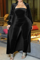 Black Sexy Casual Solid Patchwork Plus Size Two Pieces