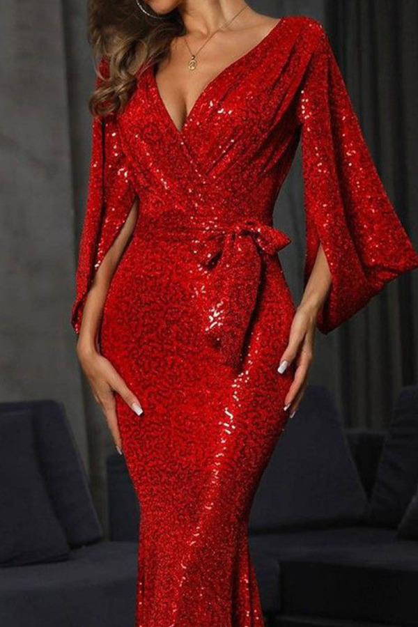 TAVIMART  -  Temperament Dresses Women Sexy Sequins Elegant V Neck Bandage Sleeveless Mesh Patchwork Party Dress Female Fashion
