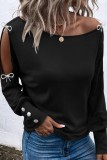 Black Casual Solid Hollowed Out With Bow O Neck Tops
