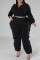 Black Casual Solid Patchwork Zipper Collar Plus Size Two Pieces