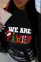 Black Casual Daily Print Patchwork O Neck Tops