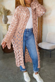 Pink Casual Solid Hollowed Out Patchwork Cardigan Collar Outerwear