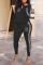 Black Casual Print Patchwork Zipper Plus Size Two Pieces