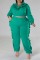 Black Casual Solid Patchwork Zipper Collar Plus Size Two Pieces