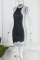 Black Sexy Print Patchwork Asymmetrical O Neck Irregular Dress Dresses