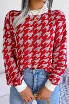 Red Casual Patchwork O Neck Tops