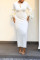 White Sexy Solid Feathers Basic O Neck Long Sleeve Dresses