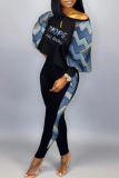 Blue Sexy Casual Print Patchwork Contrast O Neck Two Pieces