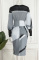 Grey Casual Print Patchwork V Neck Long Sleeve Dresses