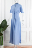 Blue Casual Solid Patchwork Half A Turtleneck Long Dress Dresses