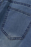 Baby Blue Casual Print High Waist Boot Cut Denim Jeans