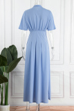 Blue Casual Solid Patchwork Half A Turtleneck Long Dress Dresses