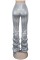 Silver Casual Solid Fold Regular High Waist Trousers