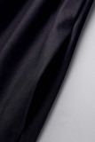 Black Casual Print Patchwork Oblique Collar Straight Jumpsuits
