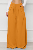 Yellow Casual Solid Patchwork High Waist Wide Leg Solid Color Bottoms