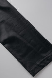 Black Sexy Print Patchwork Slit Half A Turtleneck Pencil Skirt Dresses