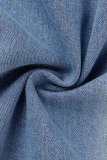 Light Blue Casual Solid Patchwork Turndown Collar Long Sleeve Regular Denim Jacket