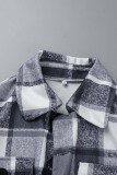 Grey Casual Plaid Patchwork Cardigan Turndown Collar Outerwear