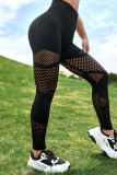 Black Casual Sportswear Solid Hollowed Out Patchwork