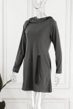 Grey Casual Solid Patchwork Hooded Collar Long Sleeve Dresses