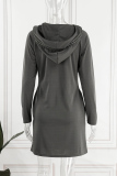 Grey Casual Solid Patchwork Hooded Collar Long Sleeve Dresses