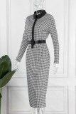 Black khaki Casual Print Patchwork Turndown Collar Long Sleeve Dresses
