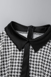 Black Casual Print Patchwork Turndown Collar Long Sleeve Dresses