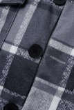 Blue Casual Plaid Patchwork Cardigan Turndown Collar Outerwear