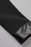 Black White Casual Patchwork Basic Mandarin Collar Long Sleeve Dresses