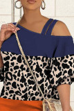 Tangerine Casual Elegant Print Leopard Patchwork Oblique Collar One Step Skirt Dresses