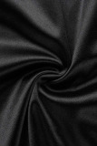 Black Sexy Solid Patchwork Asymmetrical Spaghetti Strap Sling Dress Dresses