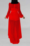 Red Sexy Solid Patchwork With Belt V Neck Straight Jumpsuits
