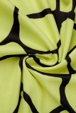 Yellow Casual Print Basic Hooded Collar Long Sleeve Dresses