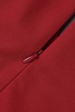 Red Casual Dot Patchwork V Neck Pencil Skirt Dresses
