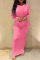 Pink Casual Solid Basic O Neck Long Sleeve Dresses