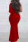 Red Elegant Solid Patchwork Hot Drill Oblique Collar Long Dress Dresses