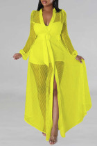 Yellow Sexy Solid Patchwork With Belt V Neck Straight Jumpsuits