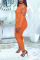 Orange Casual Solid Bandage Hollowed Out Patchwork Turtleneck Long Sleeve Two Pieces