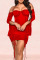 Red Sexy Solid Patchwork Draw String Fold Off the Shoulder Pencil Skirt Dresses