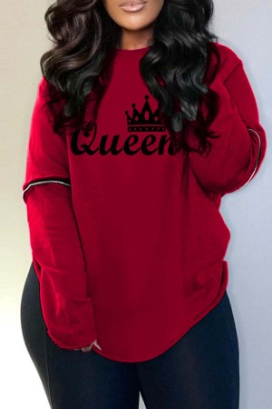 Red Casual Letter Print Ripped Backless O Neck Tops